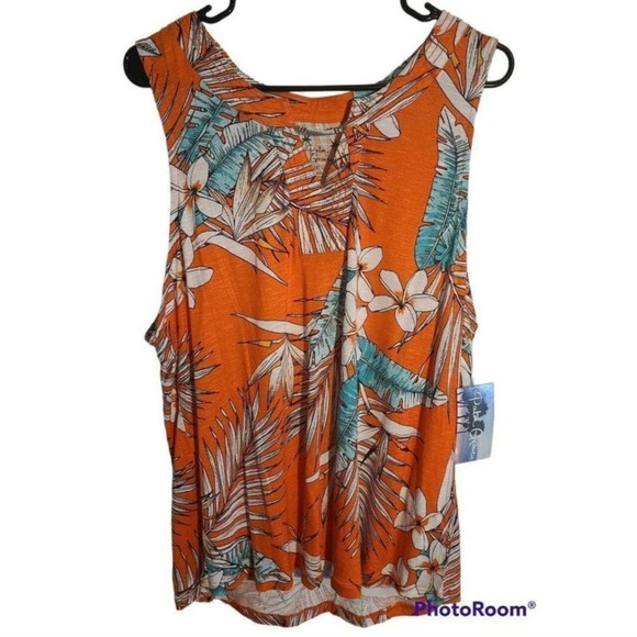 Palm Grove Plus Tank Tropical Print Lightweight Sleeveless - Picture 1 of 6